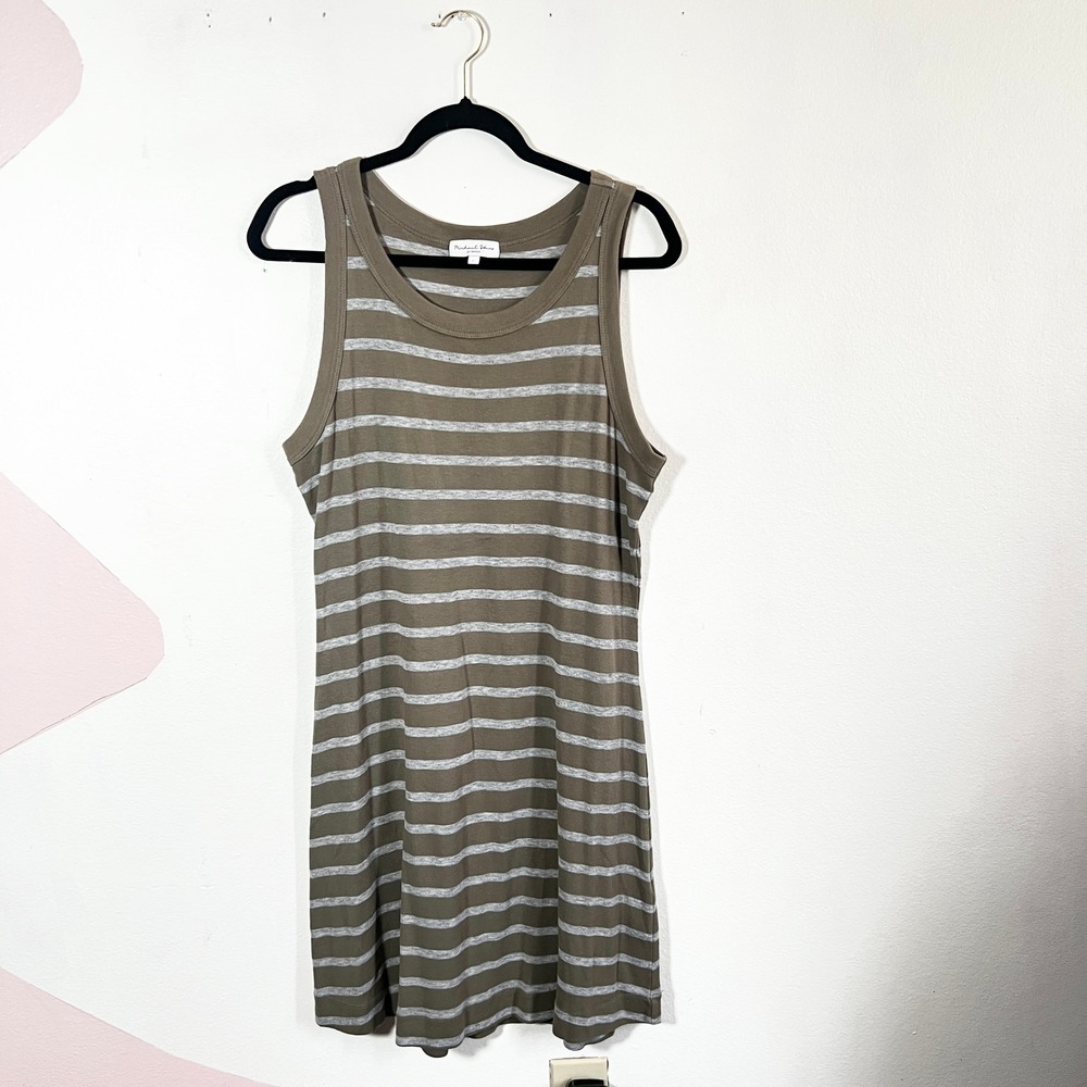 Michael Stars Striped Tank Dress Womens Large Olive Green Minimalist Summer - Picture 1 of 6